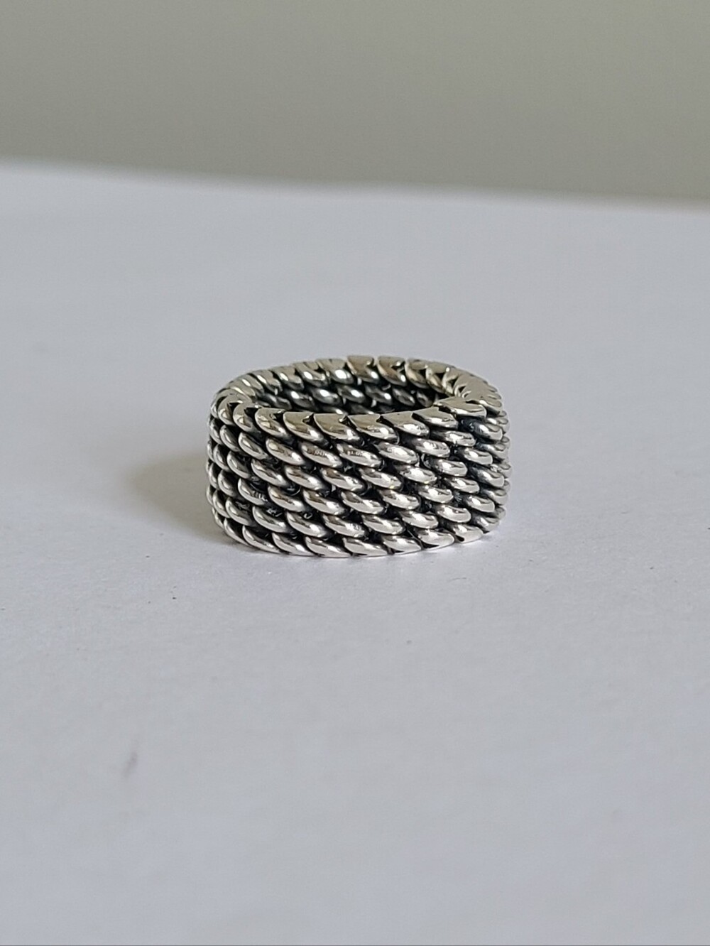 Sterling Silver 925 Chunky Layered Woven Mesh Wide Half Finger Statement Ring
